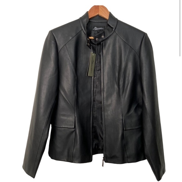 Mouvance vegan leather moto jacket black contemporary zip closure size 42 or L - Picture 1 of 15